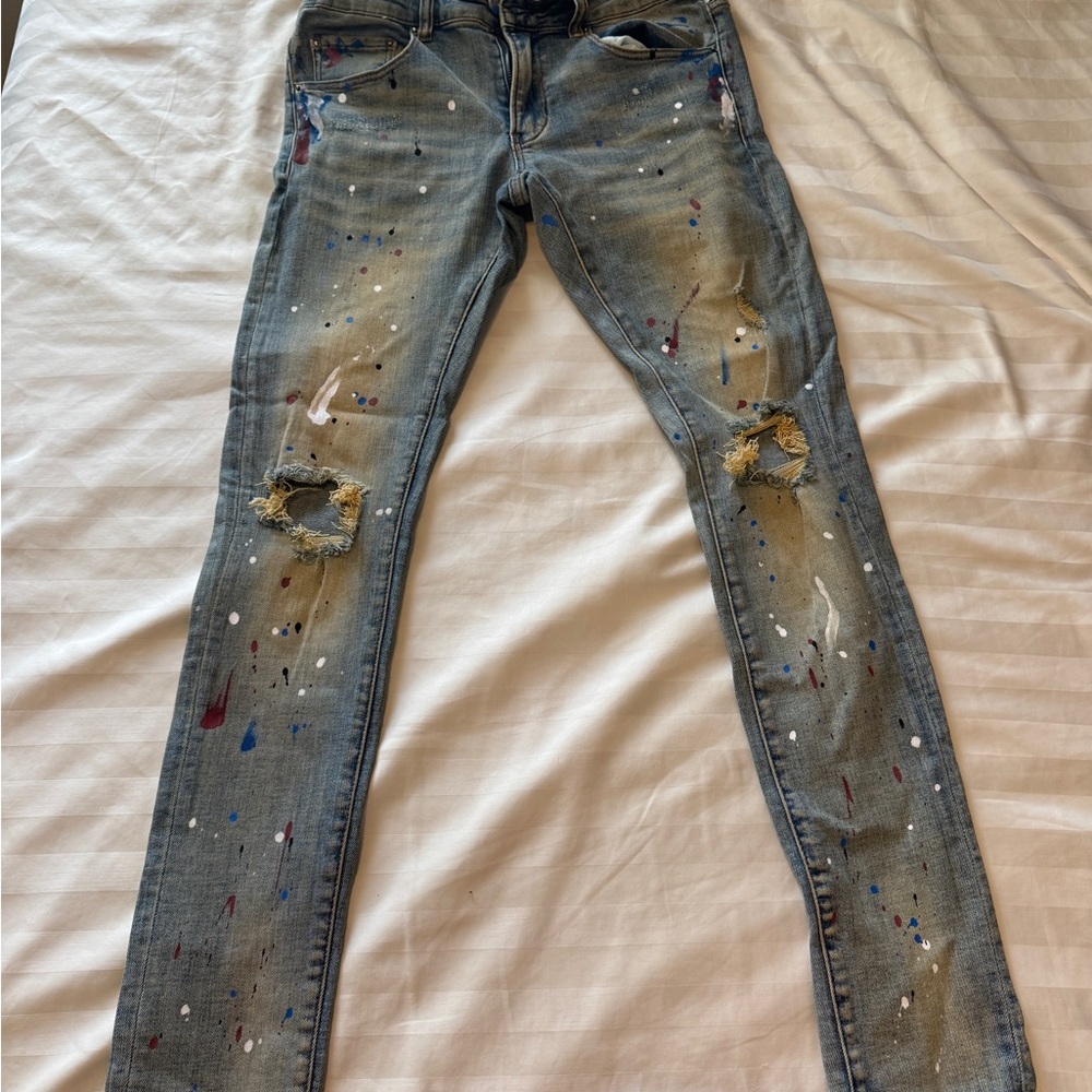 Men's Skinny Jeans with Paint Splatter